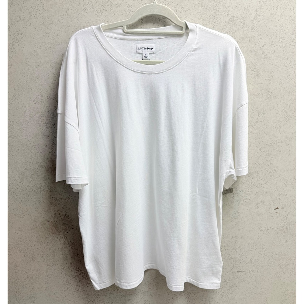 The Drop NWT 2x Plus Lydia Womens Minimalist White Crew Neck Cotton T-Shirt